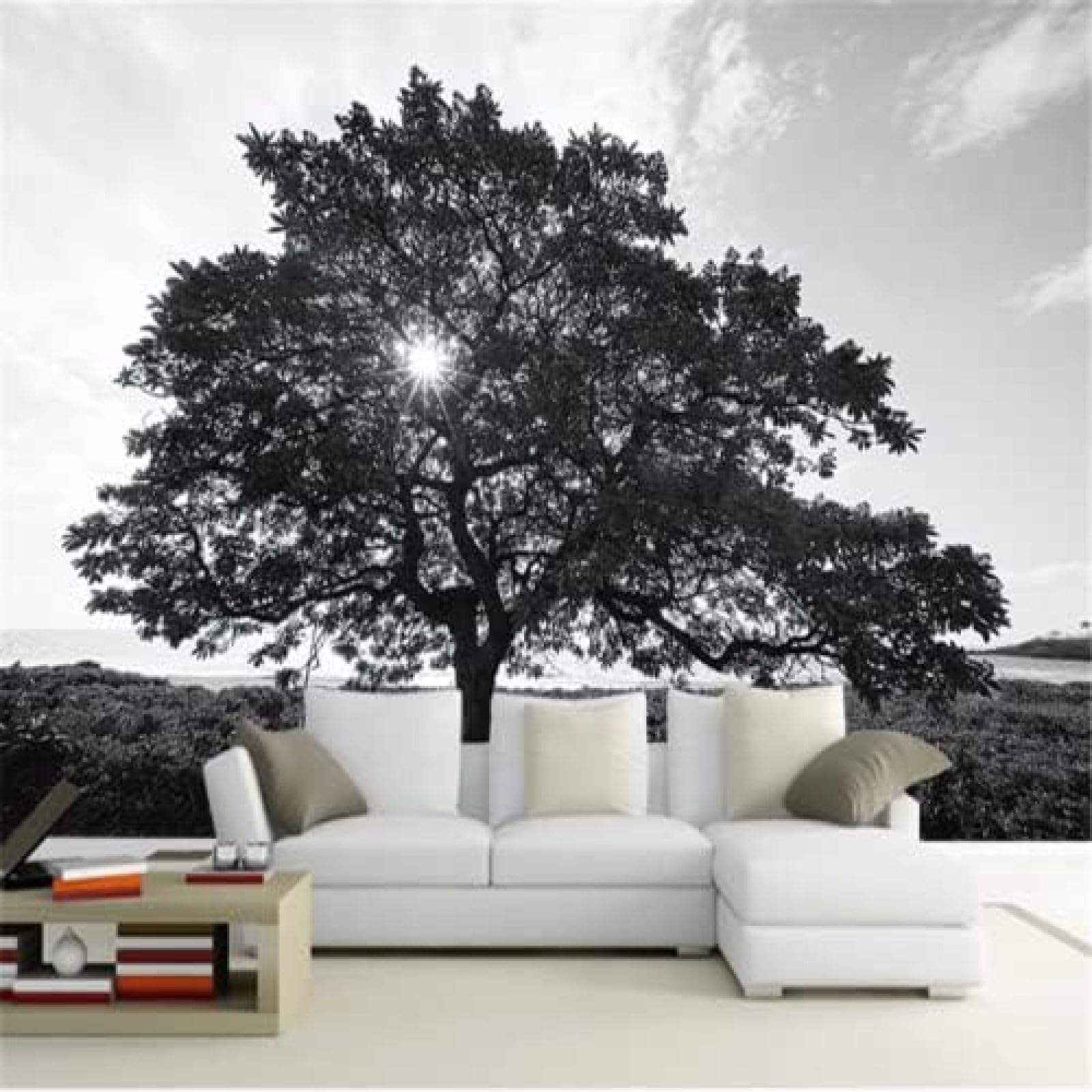 XLMING Schwarz-Weiß-Baum-Landschaft 3D Tapete Wohnzimmer Sofa Schlafzimmer Esszimmer Home Dekoration Wand-150cm×105cm