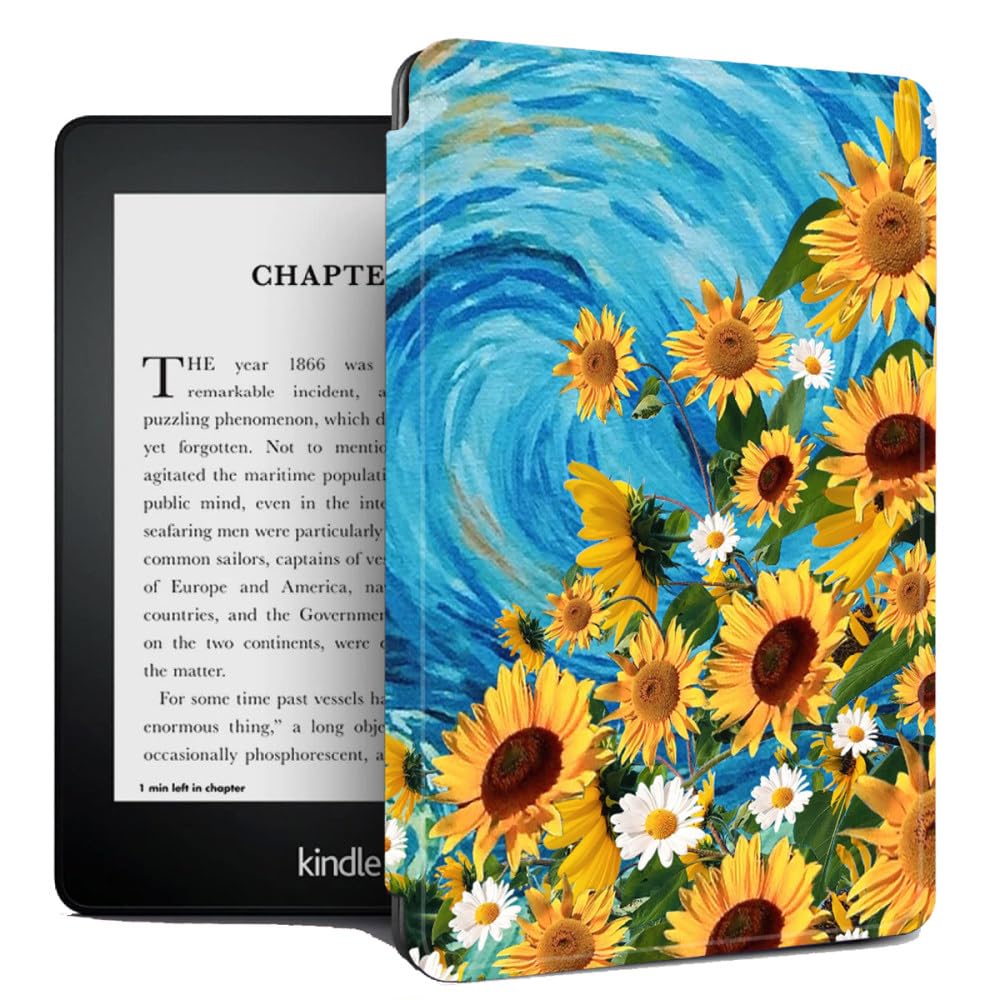 Hülle Für Kindle, Hülle Für Kindle Voyage 2014 Erschienenes Ebook-Reader, Schlanke Schutzhülle Aus Pu-Leder Für Kindle Voyage, Modell-Nr. Nm460Gz, Smart Case – Sonnenblumen-Sternenhim