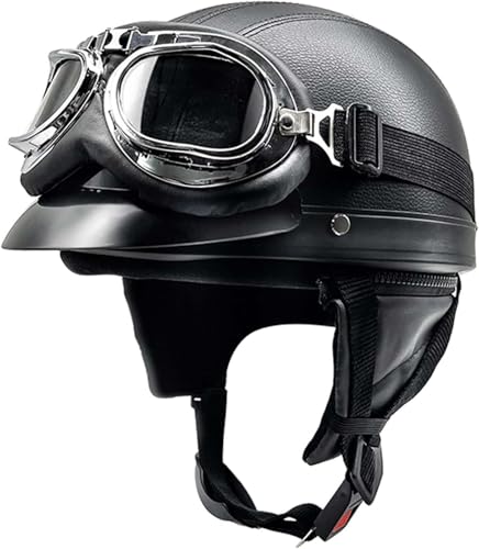 Motorrad-Jet-Helm BOL Vintage ECE-Zugelassener Motorrad-Jet-Helm, Sommer-Halbhelm Für Männer Und Frauen, Retro-Pilotenhelme, Mit Schutzbrille Für Roller-Chopper-Motorradhelm A,52-62cm