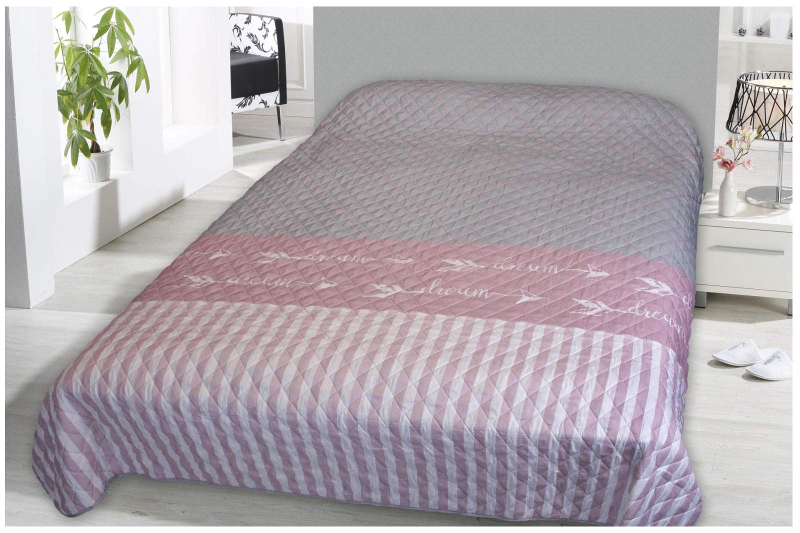 heimtexland ® Bettüberwurf Tagesdecke Steppdecke 220x240 Landhaus Deko Bettdecke Schlafzimmer Plaid Gesteppt Typ456 Dream Rosa