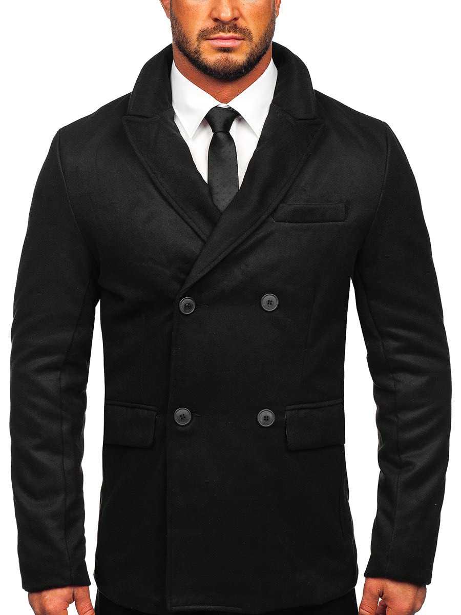 BOLF Herren Mantel Kurzmantel Wintermantel Winter Jacket Business Freizeit Reverskragen Herbst Jacke Mittellang Trenchcoat Outdoor Style 79B3 Schwarz L [4D4]