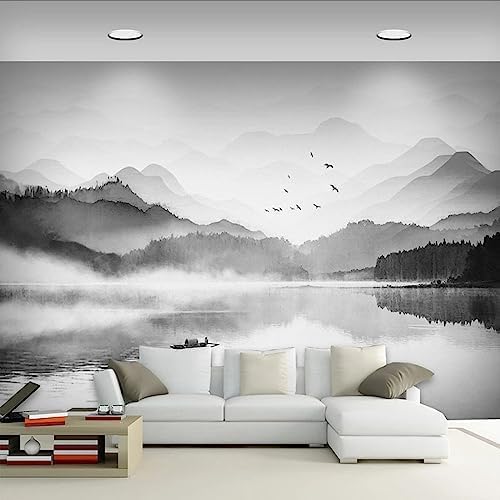 XLMING Schwarz-Weiß-Kunst-Landschaft 3D Tapete Home Dekoration Wohnzimmer Sofa Schlafzimmer Tv Hintergrund Wand-400cm×280cm