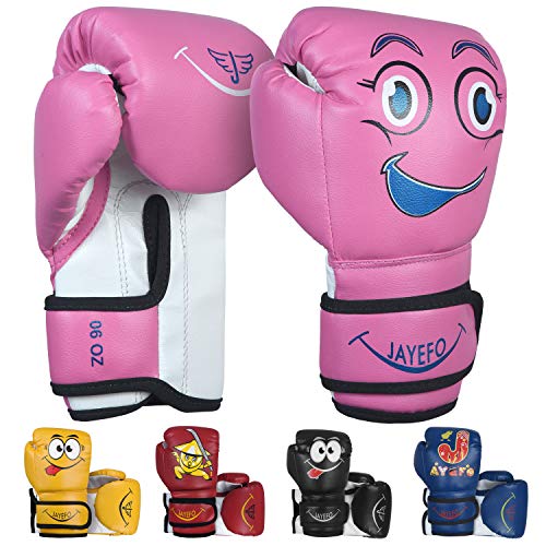 Jayefo Boxhandschuhe für Kinder und Kinder – Jugend-Boxhandschuhe zum Boxen, Kickboxen, Muay Thai und MMA – Anfänger-Handschuhe für schwere Boxen, Boxsack, 113 g (Rosa, 113 g)