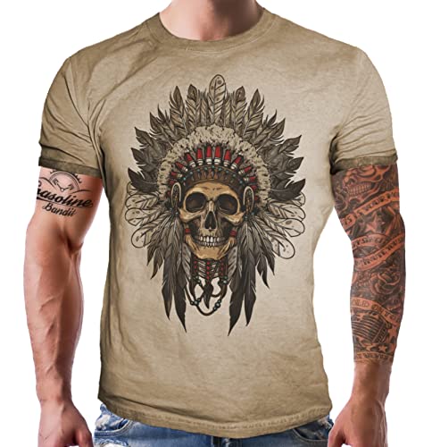 T-Shirt im Washed Vintage Retro Look für Western und Indianer Fans - Indian Chief