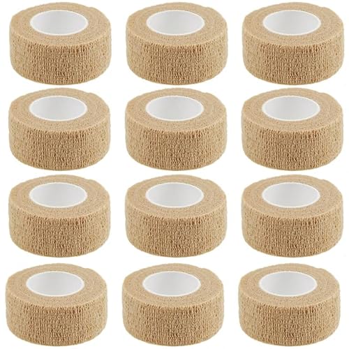 12 Rollen 2,5 cm Selbstklebende Bandage Vet Wrap Kohäsive Bandage Tierbandage Selbstklebende Bandagen für Haustiere und Haustiere Knöchelverstauchungen – Beige