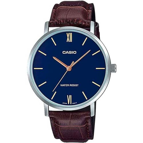 Casio LTP-VT01L-2B Women's Minimalistic Blue Dial Brown Leather Band Analog Watch