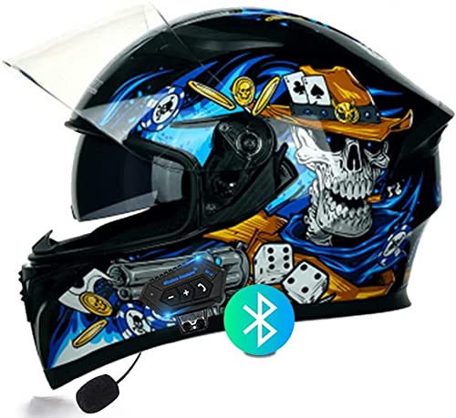 Integralhelm Motorradhelm Helm Motorrad Mopedhelm,mit Bluetooth-Headset,Unisex Offroad Integralhelm Schutzhelm, Cruiser Scooter Vespa Mofa-Helm DOT/ECE-Zertifiziert (Color : F, Größe : XL=61-62cm)