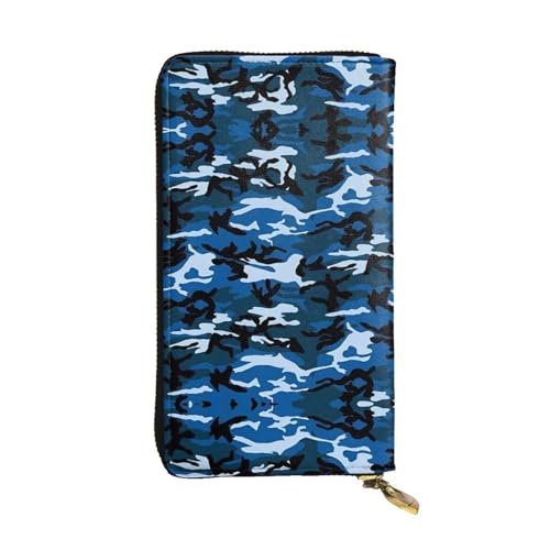 KadUe Blue Camo Leder Geldbörse Modische Damen Mehrere Fächer für Karten und Bargeld Kreditkarten, Schwarz , Einheitsgröße, Zeitgenössisch