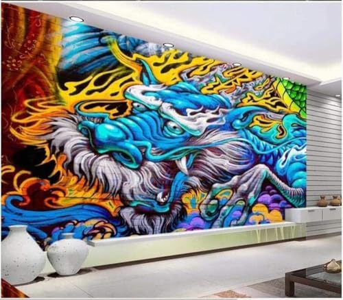 Cooler Bunter Doodle-Drache 3D Tapete Poster Restaurant Schlafzimmer Wohnzimmer Sofa TV Dekorative Wand-150cm×105cm