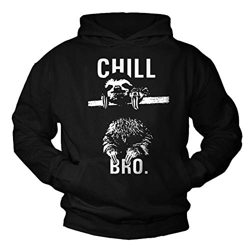 MAKAYA Pullover mit Kapuze Herren CHILL BRO Sweatshirt Kapuzenpullover Hoodie Kinder/Jungs/Damen/Mädchen schwarz Größe L