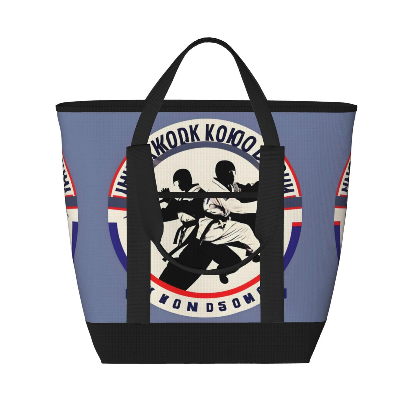 YQxwJL Taekwondo-Design-Druck, große Kapazität, isolierte Kühltasche, Einkaufstasche, Reisetasche, Strand, wiederverwendbare Einkaufstasche für Erwachsene, Schwarz, Einheitsgröße