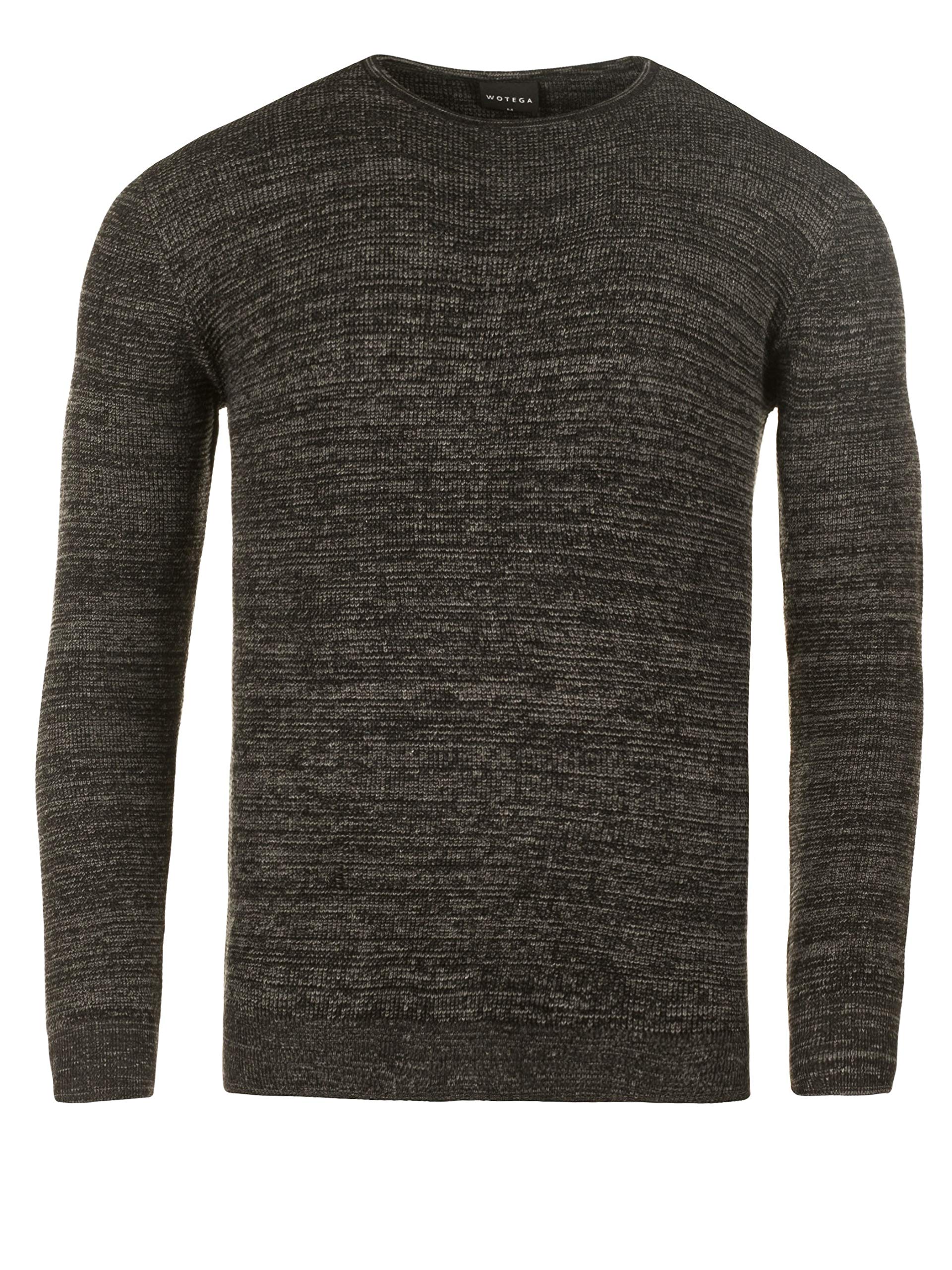 WOTEGA Herren Feinstrick Pullover Rundhals Basic Männer Feinstrickpullover Pulli Meliert Strickpullover Strickpulli, Grau (Gray-Black 194008), S