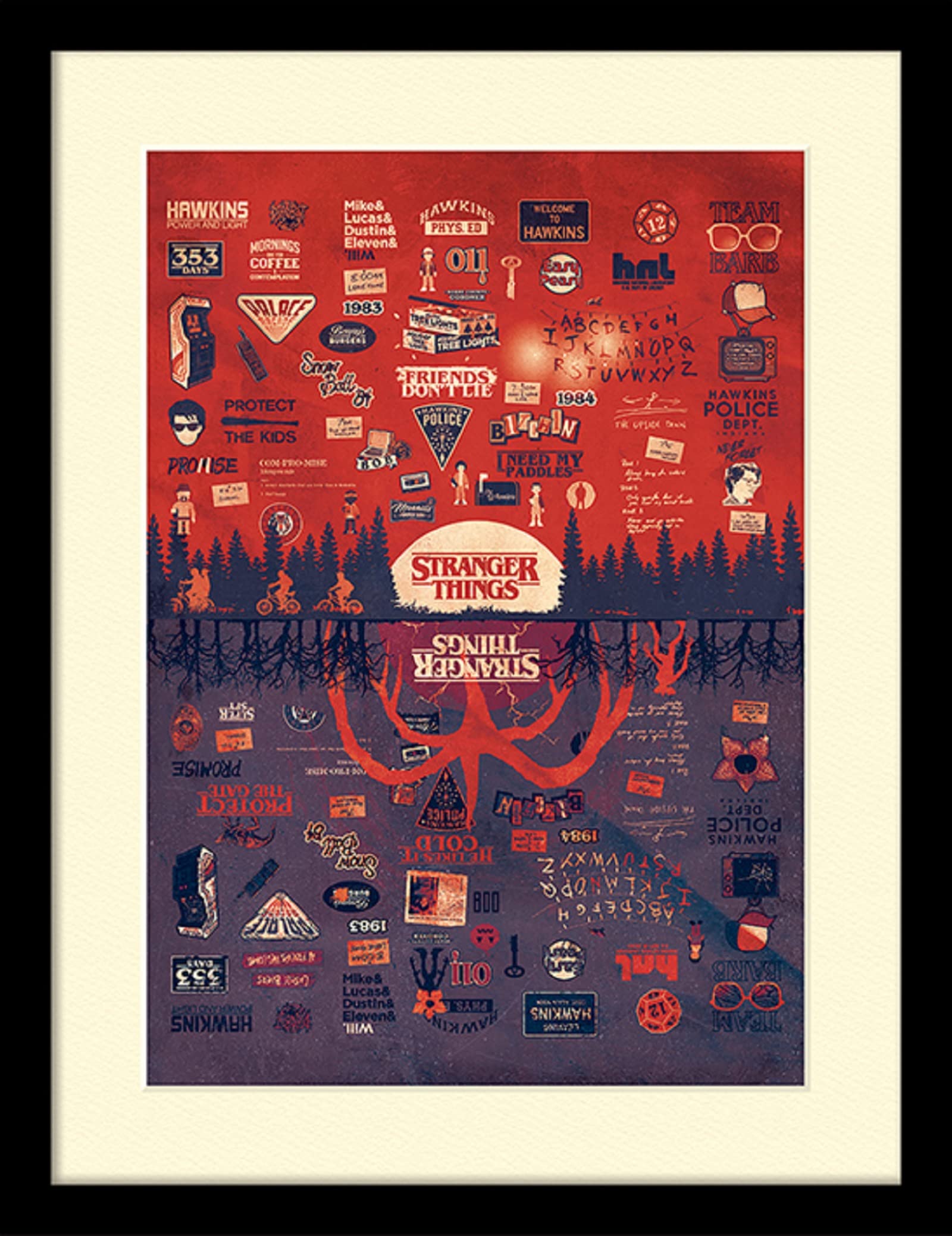 Pyramid International Stranger Things Poster mit Bordüre und schwarzem Rahmen, 30 cm x 40 cm, Wandbild Stranger Things