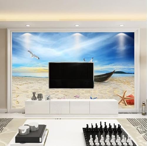 tyujlkjddlf Tapete Wandbild 3D Benutzerdefinierte Blauer Himmel, Weiße Wolken, Kokospalmen, Landschaft, Strand, Naturlandschaftstapete, Wohnzimmer-Tv-Hintergrundwandbild-250Cmx175Cm