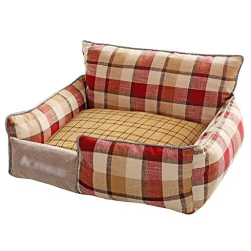 GNBOW Hundebett, Hundecouch mit Sommergrasmatte, waschbares Hundebett, Hundebett mit Seiten, Hundesofas (Color : Red Plaid, S : 65 * 55cm)