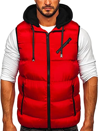 BOLF Herren Weste mit Stehkragen Steppweste Bodywarmer Daunenweste Reißverschluss Ärmellose Sportweste Zip Wärme Freizeit Outdoor Style 7126 Rot S [1U1]