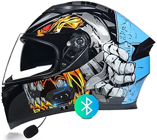 Integralhelm Motorradhelm Helm Motorrad Mopedhelm,mit Bluetooth-Headset,Unisex Offroad Integralhelm Schutzhelm, Cruiser Scooter Vespa Mofa-Helm DOT/ECE-Zertifiziert (Color : E, Größe : XL=61-62cm)