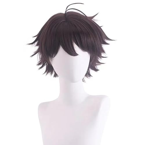 WCCNKK Wig Anime Cosplay Haikyuu Oikawa Tooru Cosplay Perücke Dunkelbraunes Kurzes Haar Hitzebeständiges Kunsthaar, Mit Perückenkappe, Dekorative Accessoires, Anime-Geschenk