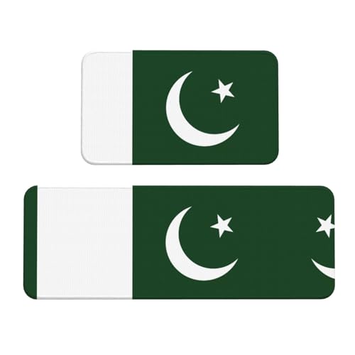 Küchenmatte, Motiv: Flagge von Pakistan, 2-teilig, rutschfest, wasserdicht, für Flur, Büro