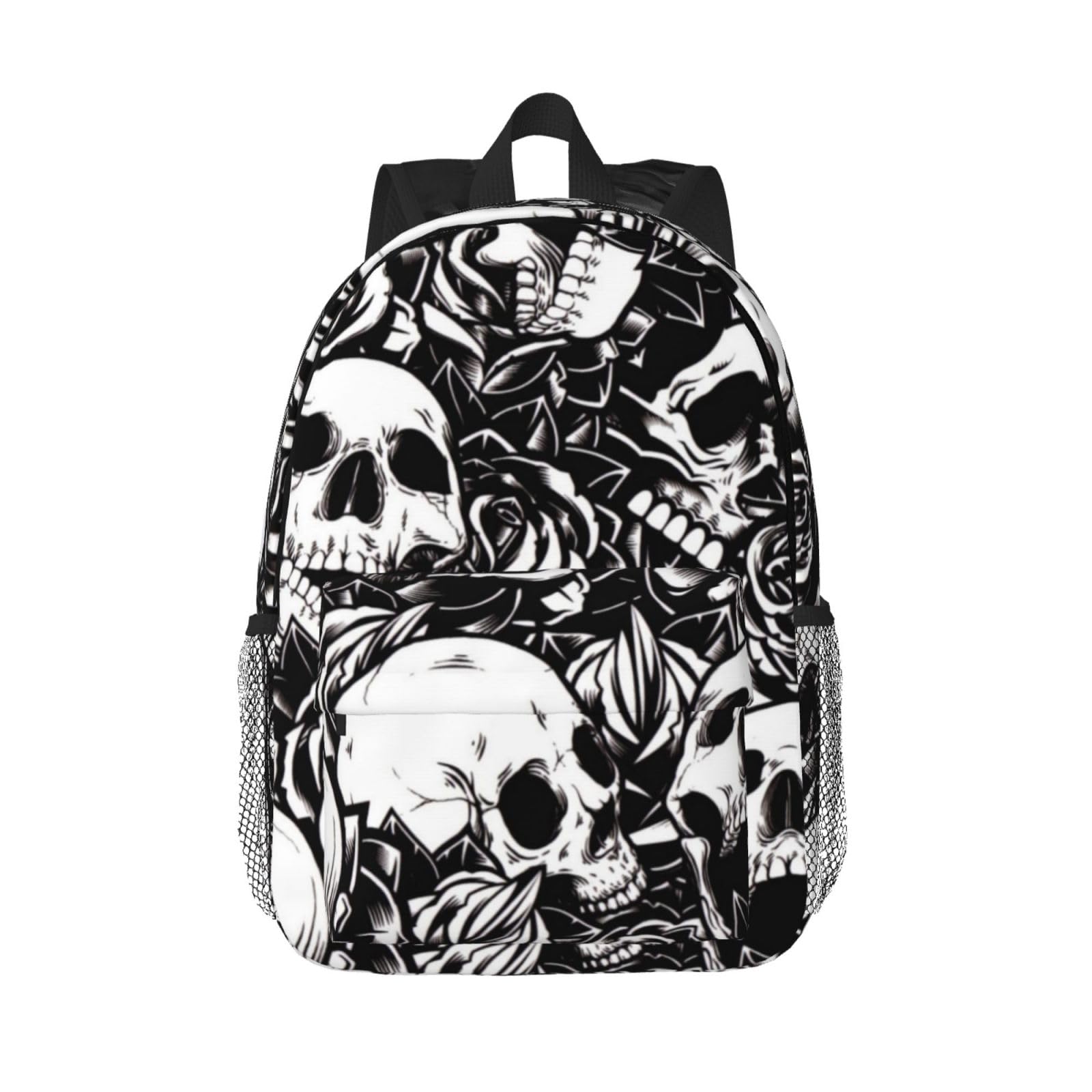 Schwarzer Rucksack mit Totenkopf-Motiv, für Erwachsene, wasserdicht, Wanderrucksack, Laptop-Rucksack, vielseitig einsetzbar, Schwarz, Einheitsgröße