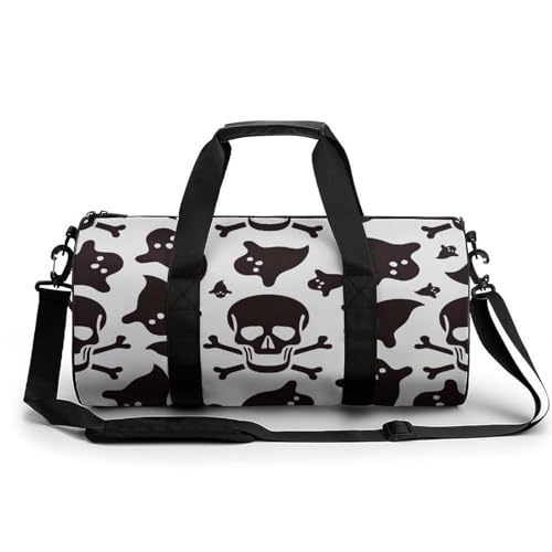 Schwarzer Totenkopf Sport Duffel Bag Sporttasche Reisetasche Handgepäck Tasche Schwimmtasche Weekender Bag 45x23x23cm