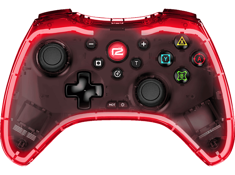 READY 2 GAMING Pro Pad X LED Editon Controller Transparent/Rot für Nintendo Switch, Switch Lite, PlayStation 3