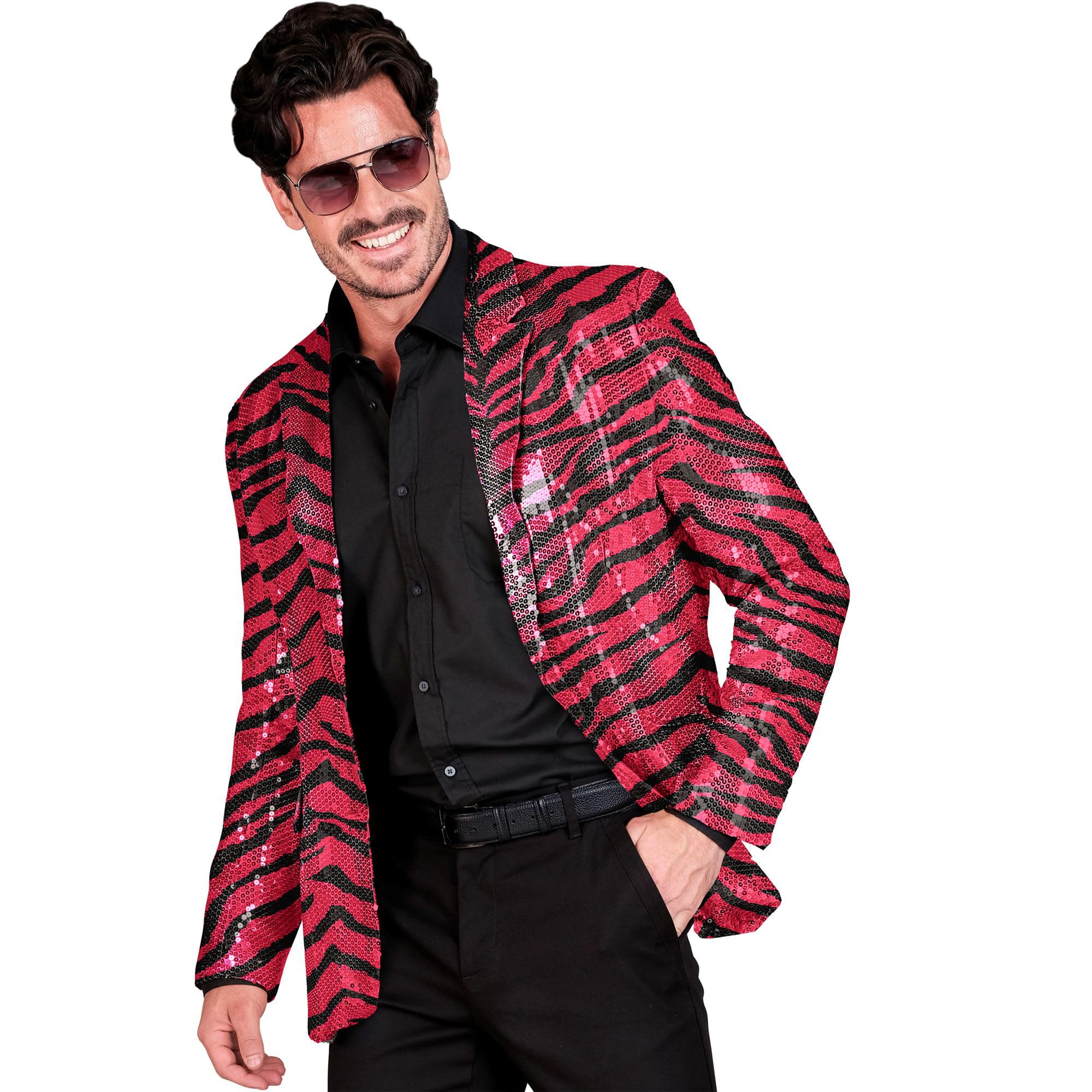 W WIDMANN MILANO Party Fashion - Party Fashion Jackett mit Pailletten für Herren, Disco Fever, Anzugjacke, Schlagermove, Animal Print