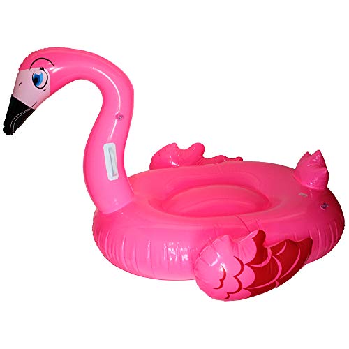 Blue Sky - Riesiger aufblasbarer Flamingo-Schwimmring - 069786 - Rosa - Vinyl - 140 cm x 100 cm - Spielzeug für Kinder und Erwachsene - Outdoor-Spiel - Pool - Reitbar - Handgelenk - Ab 3 Jahren