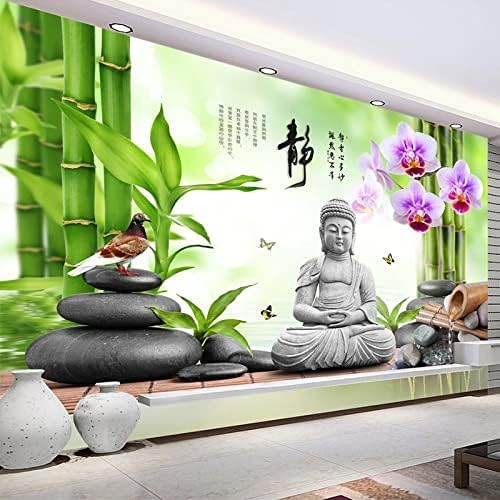 Buddha Statue Grüner Bambus Kieselsteine Taube Blume Schmetterling 3D Tapeten Wanddekoration Fototapete Sofas Wohnzimmer Wandbild Schlafzimmer-300cm×210cm