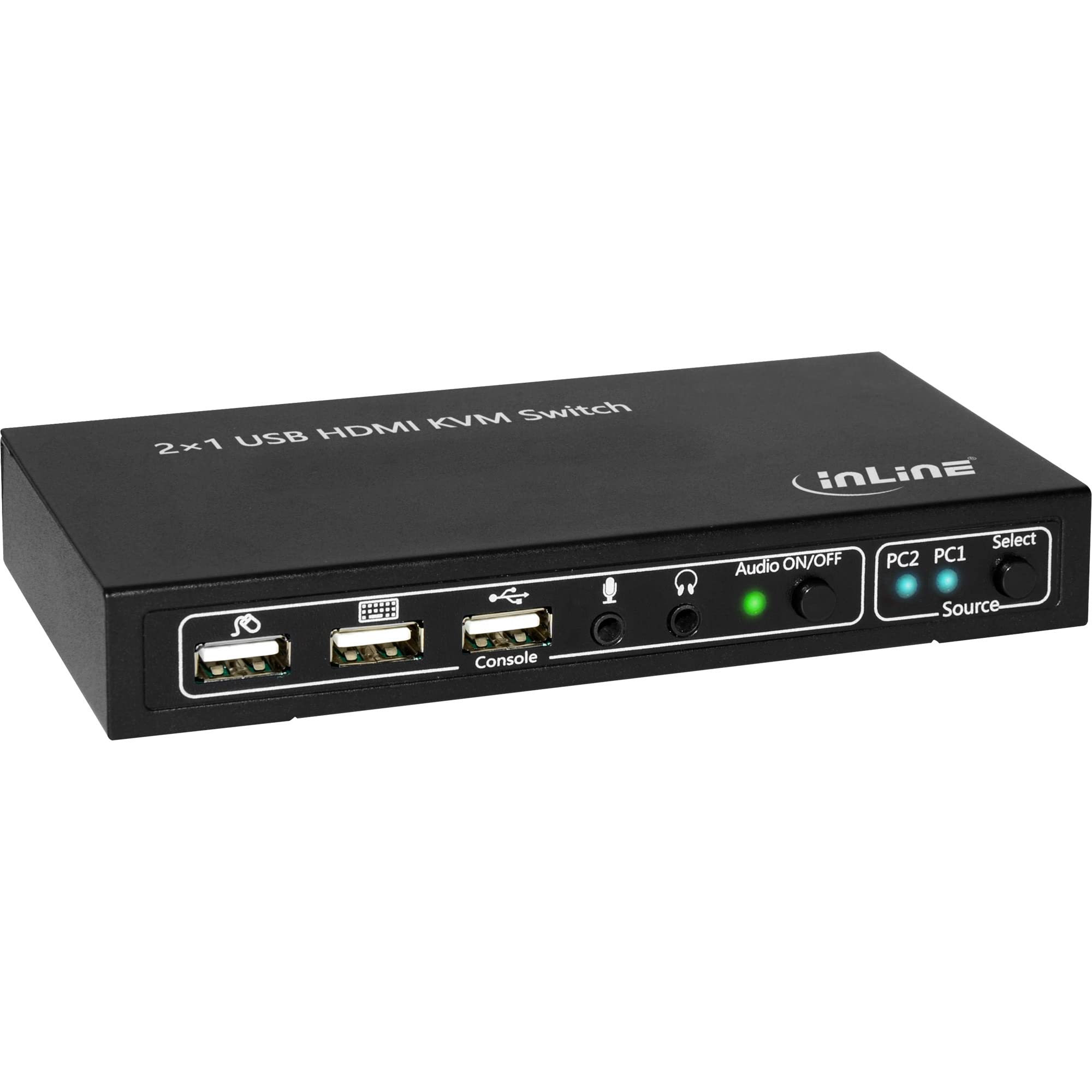 InLine 62602I KVM Desktop Switch, 2-fach, HDMI 4K2K, USB 2.0 Hub, mit Audio, schwarz