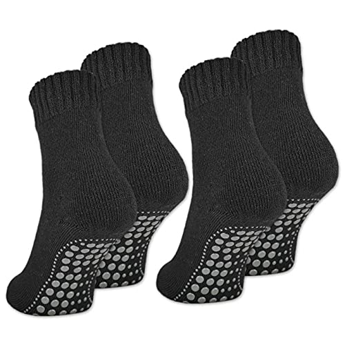 2 | 4 | 6 Paar ABS Socken Herren Damen Anti Rutsch Socken mit Wolle 21463 (Schwarz 4 Paar 43-46)