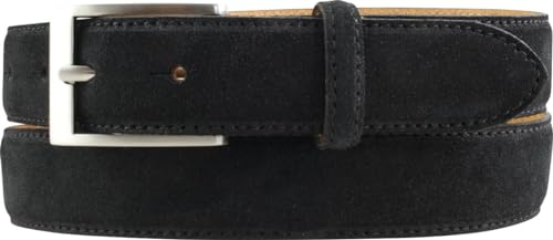 BELTINGER Italienischer Veloursleder-Gürtel, 30 mm breit, Herren, Wildleder, Anzuggürtel, Hosengürtel, Schließe Silber | Schwarz 85cm