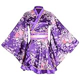 Wraith of East Kimono Kostüm Erwachsene Japanische Geisha Yukata Floral Muster Kleid Blüte Bademantel Nachtwäsche Mit Obi Gürtel, 32-lila, Large