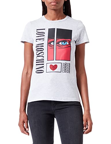 Love Moschino Damen Slim Fit Short Sleeves With Eye And Sequins Print T Shirt, Melange Light Gray, 40 EU