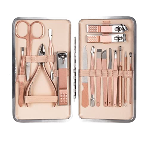 OPKDE 7–23-teiliges professionelles Nagelschneider/Pediküre-Scheren-Set aus Edelstahl, Adlerhaken, tragbares Maniküre-Nagelknipser-Werkzeug-Set (16 Stück, rosa)