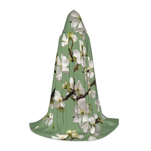 WURTON Dogwood Blossoms Print Halloween Hooded Capes Renaissance Gothic Cloaks For Cosplay Hooded Cloaks Unisex