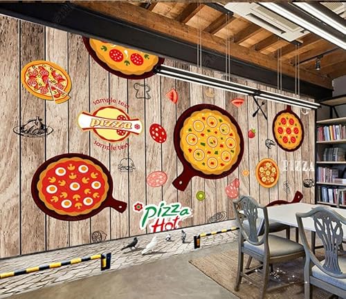 tyujlkjddlf Tapete Wandbild 3D Benutzerdefinierte Handgezeichnete Westliche Restaurant-Holzpizza-Hintergrundwand-400Cmx280Cm