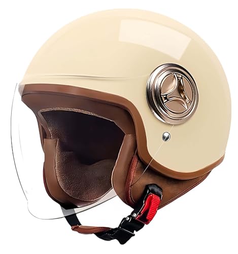 3/4 Half Face Motorradhelm, ECE-Zertifiziert, Mit Anti-Schlag-Visier, Gepolstert, Half Face Für Erwachsene Männer Und Frauen, Geeignet Für Chopper Bikes, Scooter, Cruiser D,58-62CM