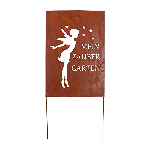 RM Design Gartendeko Gartenstecker aus Edelrost Metall Garten Schild Zaubergarten 66x45,5 cm