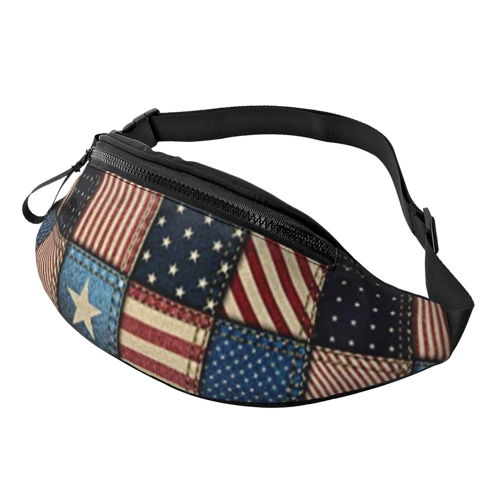 HSJFS Sporttasche mit niedlichem Mops-Motiv, lässige Brusttasche, Amerikanische Flagge Patchwork, Einheitsgröße