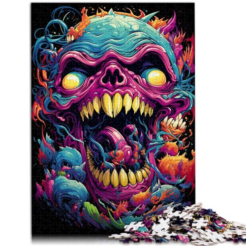 Puzzles für farbenfrohen, psychedelischen, bösen Totenkopf, 1000-teiliges Holzpuzzle, Spaß für Aktivitäten zu Hause, Geburtstagsgeschenk, Reisegeschenk, 1000 Teile (50 x 75 cm)