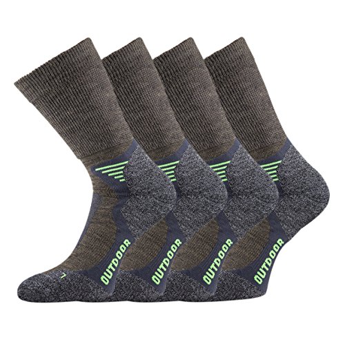 TippTexx24 2/4 Paar unisex Wandersocken,Trekkingsocken mit Merinowolle (39/42, Grau/Grün 4 Paar)