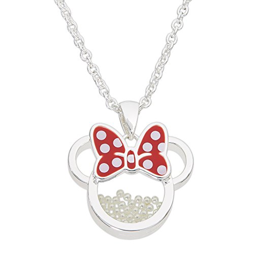 Disney Birthstone Women and Girls Jewelry Minnie Mouse Silver Plated Shaker Pendant Necklace, 18+2" Extender Mickey's 90th Birthday Anniversary