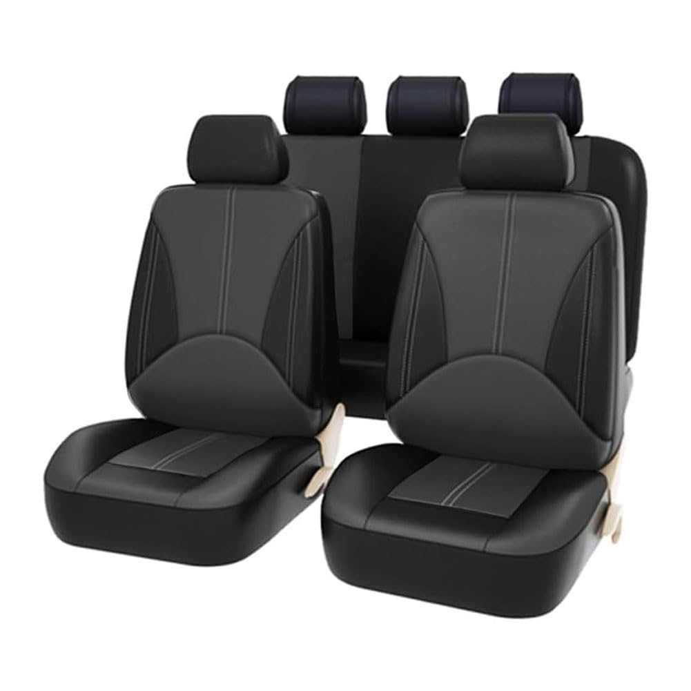 Auto Sitzbezüge Sets für Se-at Alhambra 2011-2022 5 Seats, PU Leder 5-Sitze Autositzbezug Vorder und Rücksitzbezüge Schonbezüge Sitzschoner Zubehör,B/Black Grey