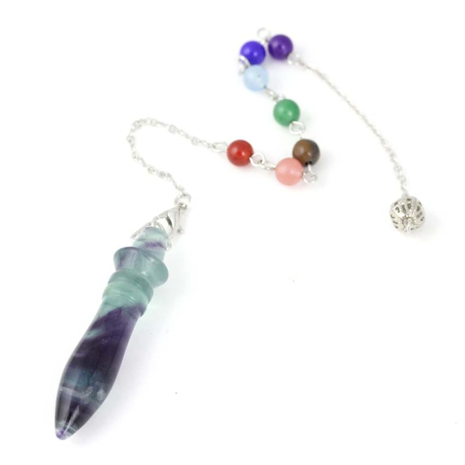 Natürlicher Kristallquarz Pendel Anhänger Amethyst Lapislazuli Stein Amulett Pendel Weissagungs Schmuck,Fluorit B