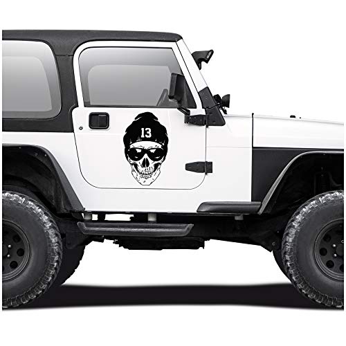 Finest Folia Totenkopf Aufkleber Skull 13 mit Mütze Dekor Sticker für Auto Fahrzeuge LKW Wohnwagen Wohnmobil Kfz Zubehör Selbstklebend (Schwarz Glanz, (KX033) 70x43 cm)