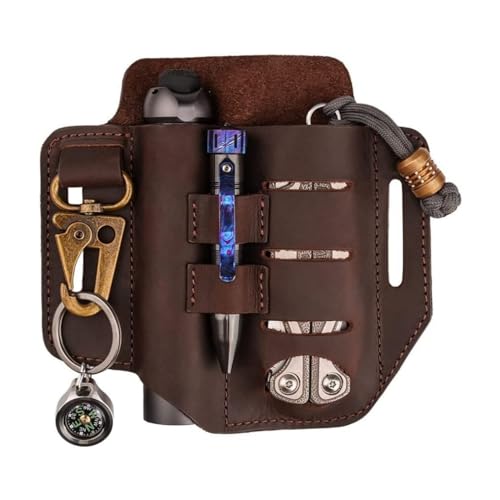 VIPERADE PJ13 Plus Multitool-Hülle für Gürtel, EDC Pocket Organizer für Herren, Lederscheide mit Schlüsselhalter, Multitool-Hülle für Leatherman (Braun)