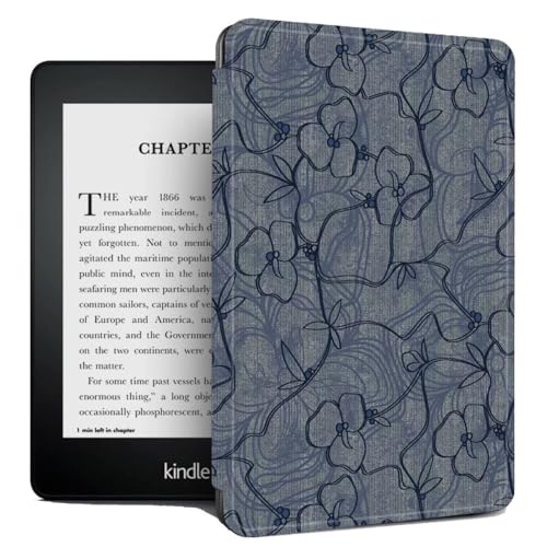 Hülle Für 6" Kindle Paperwhite 2012-2017 (5./6./7. Generation), Schutzhülle Aus Pu-Leder Mit Automatischem Schlafen/Wachen - Blaue Blume