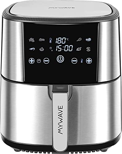 MYWAVE MWFRE-1800 Heißluftfritteuse Ideal für Ölfreies Kochen, Stainless Steel, Stahl