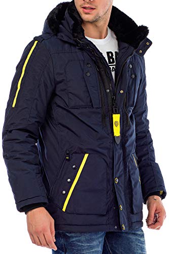 Cipo & Baxx Herren Winterjacke Kapuzenjacke Fellkragen Parka Mantel Jacke Steppjacke Gr M Dunkelblau